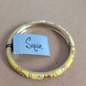 Sequin Enamel and Crystal Yellow and Gold Bangle Bracelet